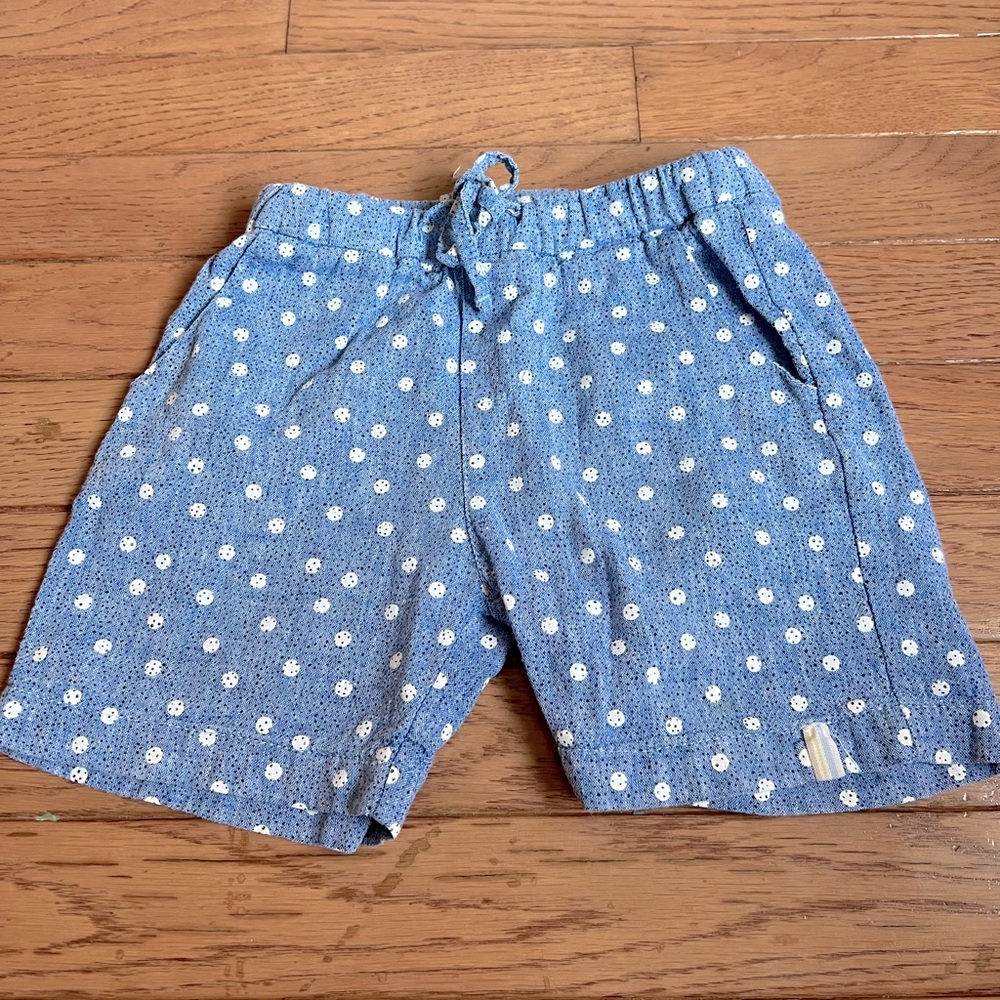 Nanan Girls Blue Polka Dot Linen Shorts
